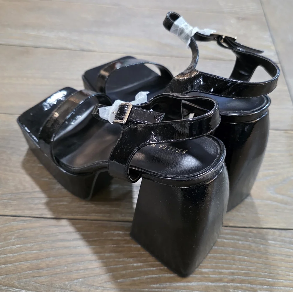Azalea Wang Avila Black Patent Platform Heels, Women's Size 8.5